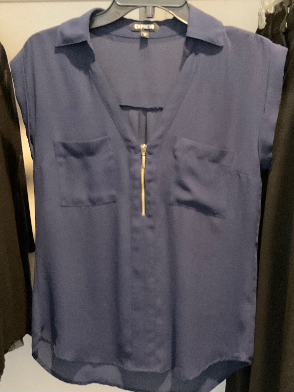 Express Deep Blue Zip-Front Pocket Blouse